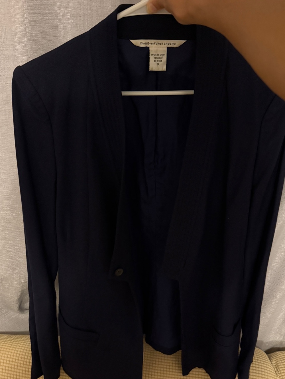Diane Von Furstenberg Navy Shawl-Collar Blazer